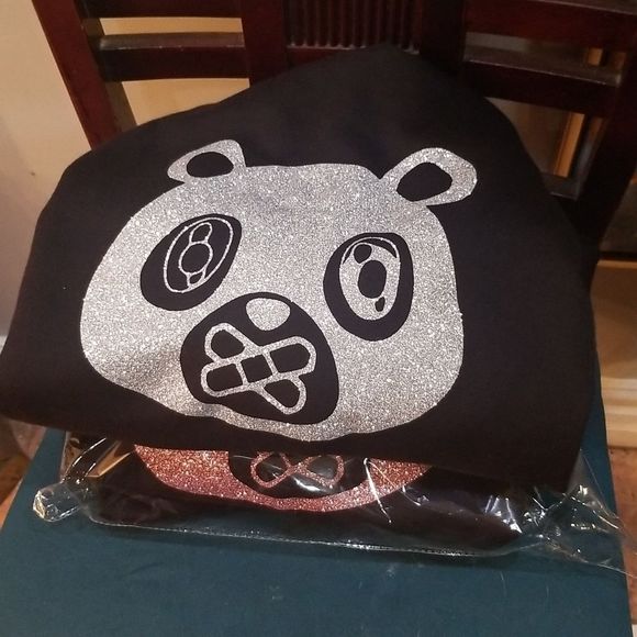Glitter Panda Face Streetwear Hoodie NWOT Sz.M Oversized CHOOSE PINK OR SILVER - Picture 13 of 13